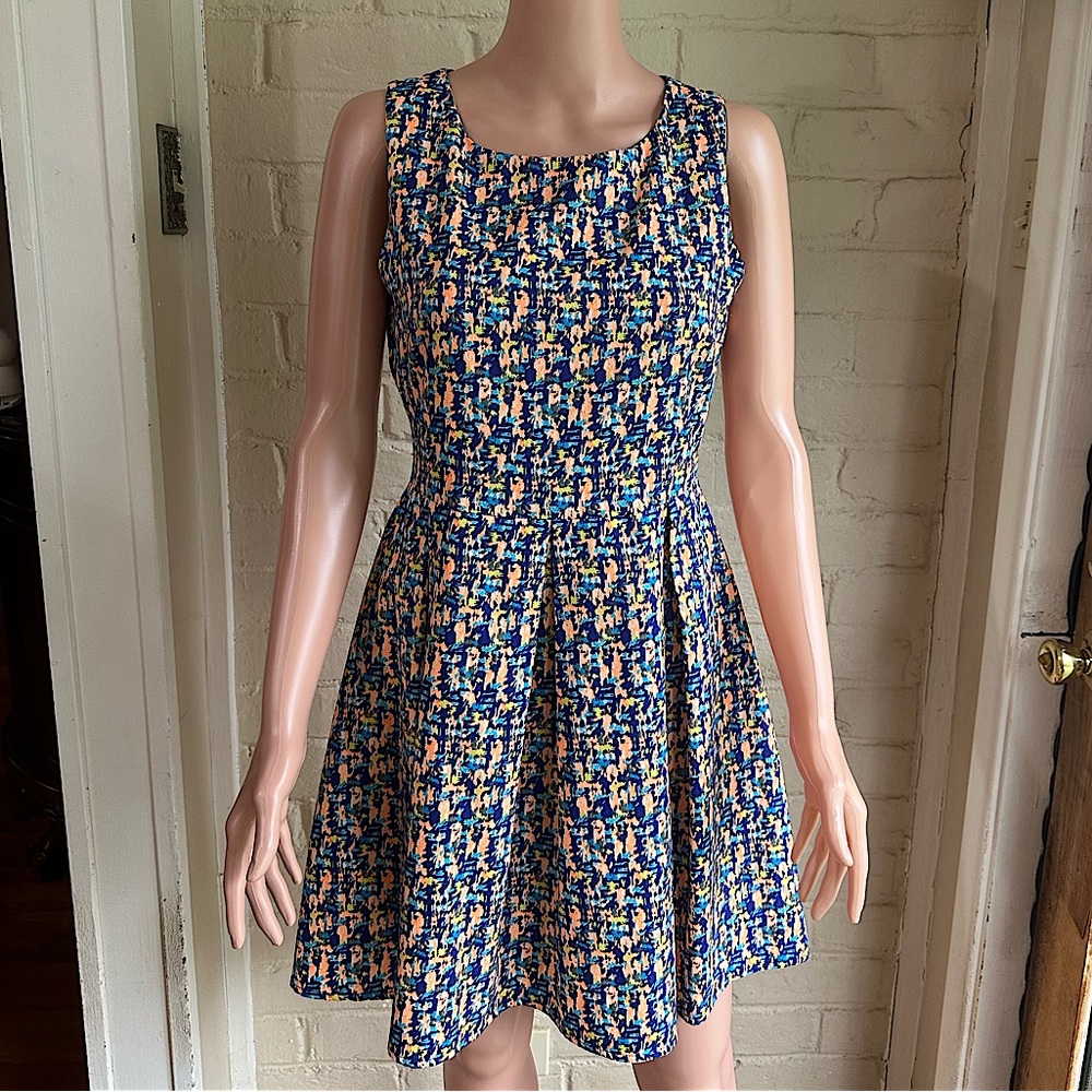 Collective Concepts size small electric blue orange multi color summer dress